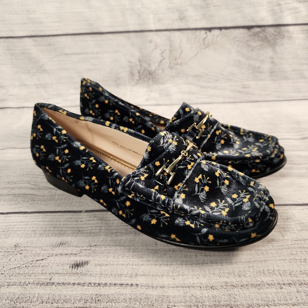 Cabi Carnaby Women's 7.5 M Navy Velvet Floral Horsebit Loafers Shoes